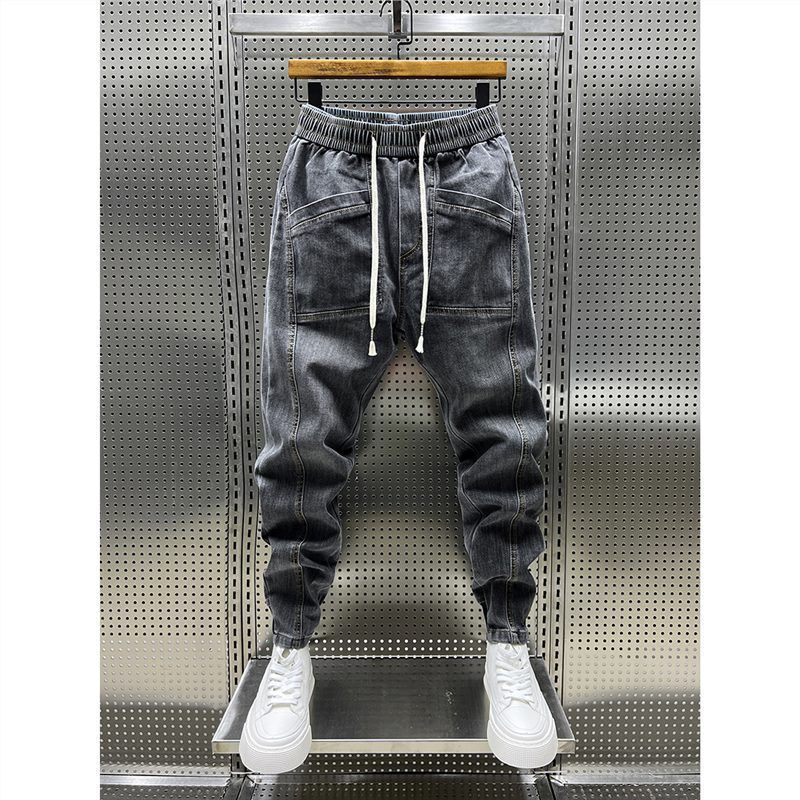 Men's Stretchable Slim-Fit Jeans Autumn Essential, High Elasticity & Adjustable Drawstring (Sizes M-5XL, Polyester Blend, Distressed Wash)_mkmklike.com