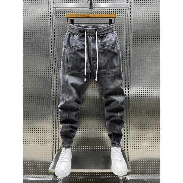 Men's Stretchable Slim-Fit Jeans Autumn Essential, High Elasticity & Adjustable Drawstring (Sizes M-5XL, Polyester Blend, Distressed Wash)_mkmklike.com