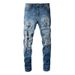 High Street American Jeans Trendy Brand Ripped PU Patch Men's Jeans Beggar Pants Ripped Men's Pants #6513_mkmklike.com