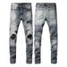 Men's Clothing American Retro Jeans For Men, Trendy PU Leather Ripped Patch Slim Fit Men's Trousers, Fashionable Trousers_mkmklike.com