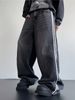 Men's Clothing Retro Y2k Loose Street Hip Hop Straight Casual Trousers Washed Cat Whisker Striped Jeans_mkmklike.com