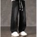 Men's Retro Wide Leg Jeans - Loose Straight Fit High Street Denim Pants (M-3XL, Black/Blue Wash)_mkmklike.com