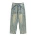 Men's Patchwork Deconstructed Jeans Trendy High Street Style Loose Straight Leg Wide Leg Retro Design_mkmklike.com