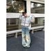 Unisex Loose Straight Leg Jeans American Retro Style Washed Whiskering Striped Scimitar Wide Leg Floor Length Trousers_mkmklike.com