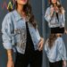 Cowboy jacket women's long sleeved denim jacket jacket women's leopard print patchwork_mkmklike.com