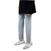 Men's Cropped Straight Leg Jeans – Casual Distressed Hem Denim Pants (Mid-Rise, Light/Deep Blue, No Stretch)_mkmklike.com