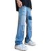 Men's Clothing Women's American Trendy Ripped Jeans Summer Loose Wide Leg Pants Color Block Floor Length Trousers Unique Style_mkmklike.com