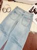 Women's Light Blue Washed Cotton Straight Leg Jeans Cat Whiskers Gardener Style Regular Fit Solid Denim Jeans For Spring/Autumn_mkmklike.com