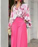 Women's New Fashion Suit Large Size Women's Lapel Shirt Printed High Waist Wide Leg Pants Two-piece Set_mkmklike.com