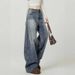 Retro Blue High Waist Wide Leg Jeans Women's Trendy Versatile Slimming Curved Sash American Style High Street Denim_mkmklike.com