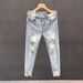 Ins Korean Version Men's Ripped Hole Slim Fit Nine Inch Jeans Summer Youth Fashion Light Blue Rotten Legs Tight Fitting_mkmklike.com