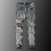 Chinese Style Brocade Carp Embroidered Jeans Men's Ripped Hole High Street Slim Fit Denim Pants Elastic Retro Men's Pants 50-135KG Can Be Worn_mkmklike.com