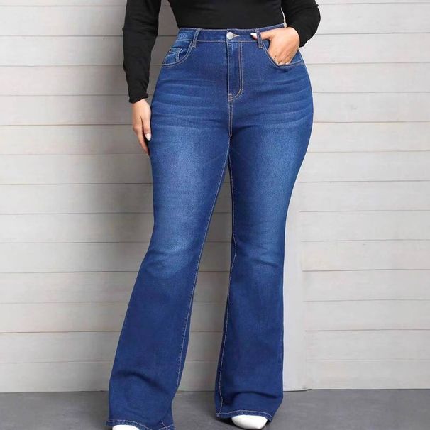 Vintage Washed Mid Rise Flare Jeans For Women - Classic Blue Denim With Comfort Stretch - Retro 70s Style Bootcut Pants_mkmklike.com