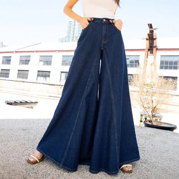 Women's Clothing Simple Wide Leg Jeans Elegant & Comfortable High-Waisted Wide-Leg Stretch Jeans For Women – Classic Blue Denim With Soft Fabric_mkmklike.com