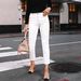 Women's Clothing Simple Stretch White Trousers Women's Slim Fit Stretch White Jeans - High Waist Straight Leg Trousers For Casual & Business Wear_mkmklike.com
