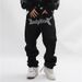 Retro Hip-Hop Print Denim Pants – Oversized Streetwear Jeans With Graffiti Art & Distressed Wash (S-XXXL, Polyester, Drop-Crotch, Unisex Urban Style)_mkmklike.com