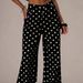 Women's Polka Dot Print Denim Trousers, Loose Fit Mid Rise Straight Leg Non-Stretch Jeans, Casual Comfort Daily Pants_mkmklike.com