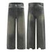 Punk Vintage Washed Loose Straight Jeans Men's Wide-Leg Dad Street Style Knife Cut Ripped Long Pants_mkmklike.com