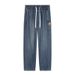 Blue Jeans Men's Spring And Summer Trendy Brand Washed Distressed Wide For Teenagers, Loose Straight Leg Long Pants_mkmklike.com