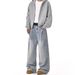 Men's Vintage Washed Cleanfit Jeans - High Street Straight Leg Relaxed Fit Wide Trousers For Casual Wear_mkmklike.com