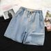 Men's Clothing Summer Denim Shorts Loose Fit 5/8 Length Japanese Hong Kong Style Casual Wide Leg Mid Length Student Trendy Brand_mkmklike.com