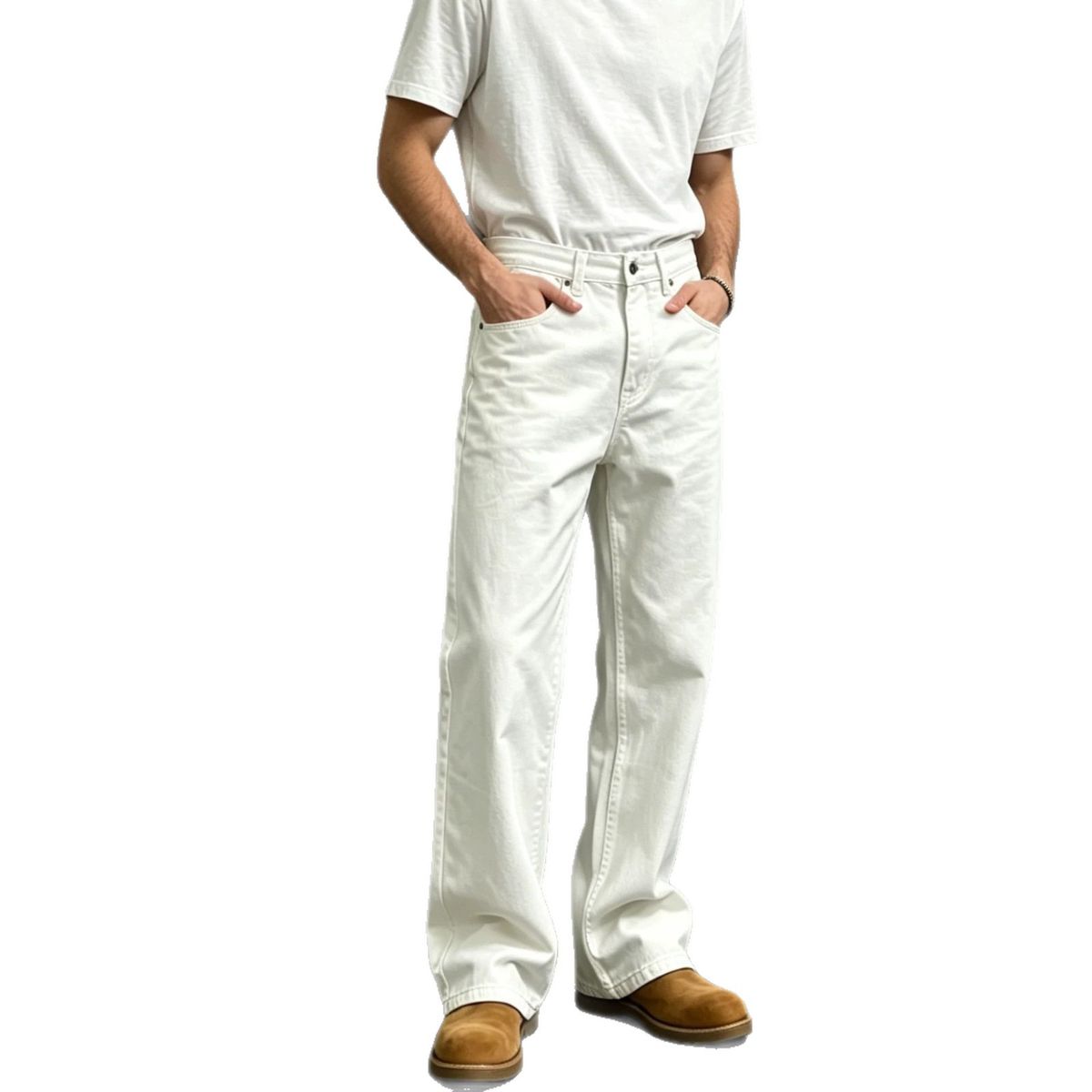 White Style Wide Leg Jeans For Men High Waisted Loose Fit Slimming Casual Summer Trousers Versatile Straight Leg Pants_mkmklike.com