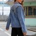 Women's Clothing Distressed Denim Jacket With Rivets & Fringe - Oversized Short Biker Style For Fall Fashion_mkmklike.com