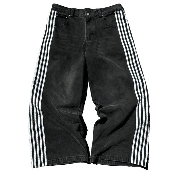 Men's Clothing 2025 New Trendy And Stylish Loose Fitting Wide Leg Jeans With Side Drawstrings, Suitable For Men And Women, Casual And Versatile_mkmklike.com