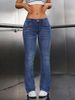 Women's Low-Rise Flared Jeans Royal Blue Distressed Denim Pants Bootcut Hem Stretchy Wide Leg Trousers_mkmklike.com