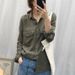Chicco Tencel Long Sleeve Shirt Vintage Thin Loose Slimming Plus Size Denim Top Women Army Green Versatile_mkmklike.com