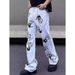 Men's Clothing White Unisex Hip Hop Unisex White Hip-Hop Denim Pants With Print Design - Straight & Flared Leg - Casual Streetwear For Men & Women_mkmklike.com