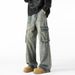 Men's Clothing Hip Hop Loose Hiphop Three Dimensional Large Pocket Workwear Jeans Men's Washed Straight Trousers_mkmklike.com