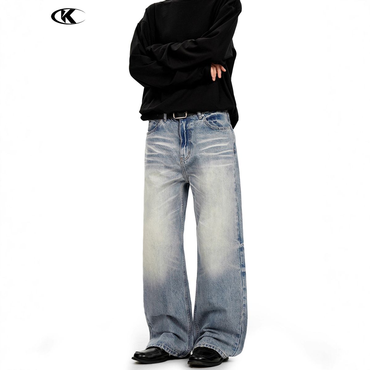 Men's Clothing Retro Washed Blue Jeans Unisex Loose Fit Vintage Washed Blue Jeans – Relaxed Straight-Leg Cleanfit Denim Pants For Men & Women (S-XXL)_mkmklike.com