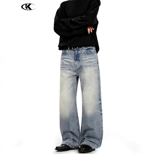 Men's Clothing Retro Washed Blue Jeans Unisex Loose Fit Vintage Washed Blue Jeans – Relaxed Straight-Leg Cleanfit Denim Pants For Men & Women (S-XXL)_mkmklike.com