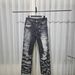 3D Printed GVC Destroyed Jeans For Men - Straight Leg Distressed Denim Pants With Whisker & Vintage Wash (Blue/Black)_mkmklike.com