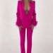 Women's clothing feather casual long-sleeved lapel suit jacket + casual slim-fit long trousers 2-piece set_mkmklike.com