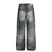 Unisex Deep Sea Blue A-Line Loose Straight Leg Jeans 14 Oz Versatile Casual Commuter Trousers Whiskers And Honeycomb Design_mkmklike.com