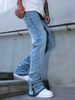 Men's High-street Jeans, Slightly Flared, Loose, Washed, Light Blue, Trendy Brand, Stretch Straight Leg, Street Fashion._mkmklike.com