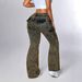 Vintage Yellow High-Waisted Flared Jeans For Women - Stretchy Denim Workwear Pants With Retro Slim Fit & Bootcut Hem_mkmklike.com
