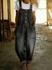 Vintage Distressed Denim Jumpsuit For Women – Relaxed Fit With Adjustable Buckles, Retro Oversized Romper_mkmklike.com