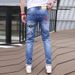 Personalized Graffiti Printing Pattern Jeans Men's Trend Korean Version Elastic Slim-fitting Small Feet Versatile Casual Trousers_mkmklike.com
