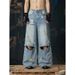 Men's Clothing Retro Ripped Jeans Wide Leg Pants Men's And Women's Summer Distressed Drape Versatile Straight Leg Floor Length_mkmklike.com
