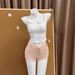 Women's High Waist Slimming Denim Shorts Pink Single Breasted Slim Straight Leg Hot Pants Versatile Spring Summer Hot Girl Style_mkmklike.com