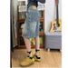 Unisex Retro Washed Design Straight Leg Cargo Denim Shorts Trendy Brand Loose Fitting Cross Border American Style Distressed_mkmklike.com