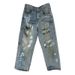 Men's Streetwear Denim Pants – Oversized Distressed Jeans With Hand-Painted Graffiti & Vintage Washed Look (Light Blue, Straight Fit)_mkmklike.com