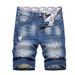 "Men's Slim-Fit Distressed Denim Shorts – Trendy 5-Pocket Worn Look, Mid Waist Casual Summer Shorts (Sizes 28-42, Bluish/Black)"_mkmklike.com