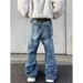 Men's Retro Washed Ripped And Distressed Slightly Flared Jeans Casual High Street Style Trendy Floor-Length Trousers_mkmklike.com