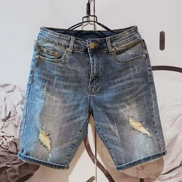 BOY Vintage Distressed Ripped Denim Trendy Brand Ins Loose Straight Five-Point Men Summer Thin Mid-Length Shorts_mkmklike.com
