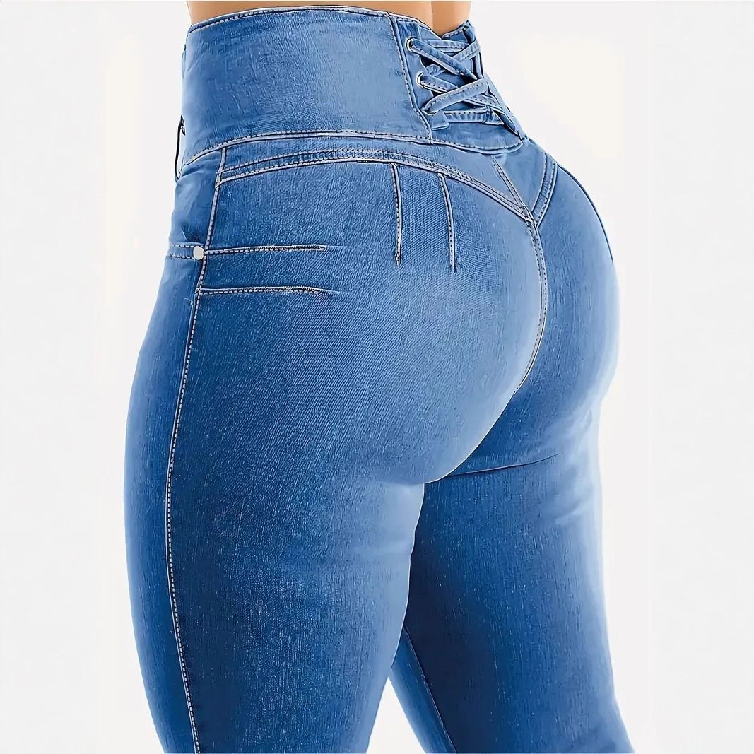 Women's Clothing Women's High-Waisted Mom Jeans – Lifting Stretch Denim Pants With Vintage Wash (Light Blue, Blue, Dark Blue, XS-XXL)_mkmklike.com