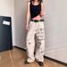 Distressed Parisian Street Style Letter Print Jeans For Men & Women - High Waist Straight Leg Baggy Wide Pants With Vintage Wash_mkmklike.com